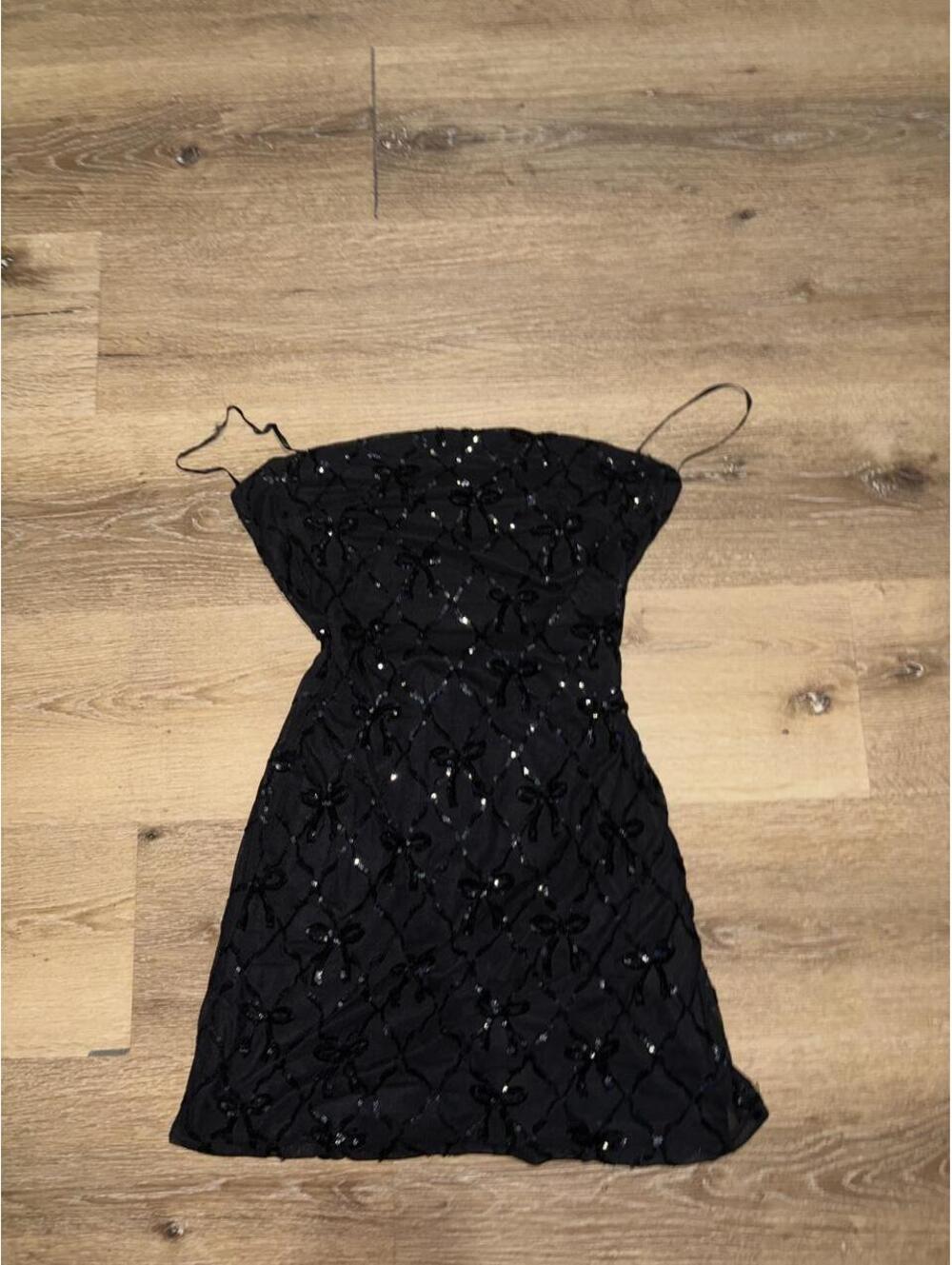 Black Sequin Lace Spaghetti Strap Mini Dress Size S